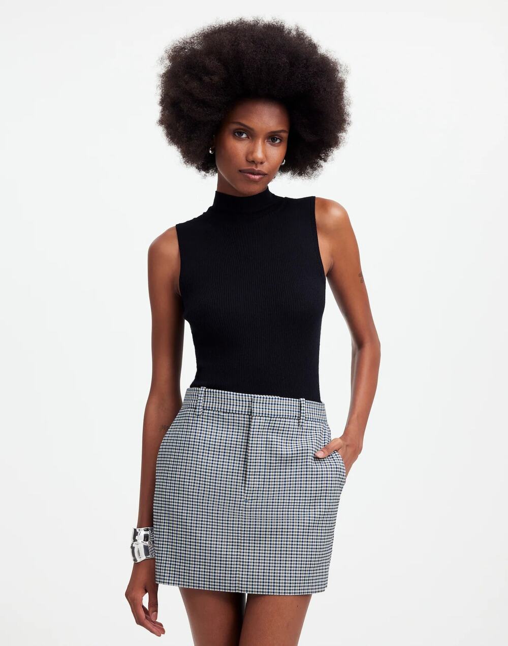 Madewell Suiting Mini Skirt Wool Plaid True Black Navy Size 4